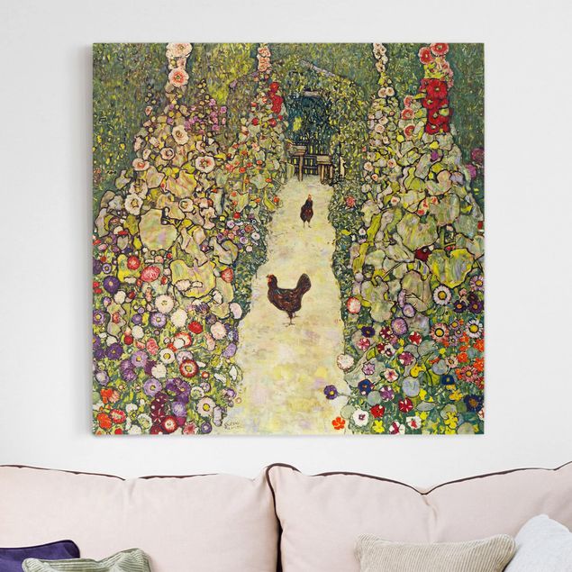 Riproduzioni su tela Gustav Klimt - Sentiero del giardino con galline
