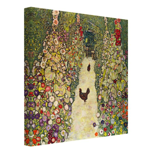 Quadri moderni per soggiorno Gustav Klimt - Sentiero del giardino con galline
