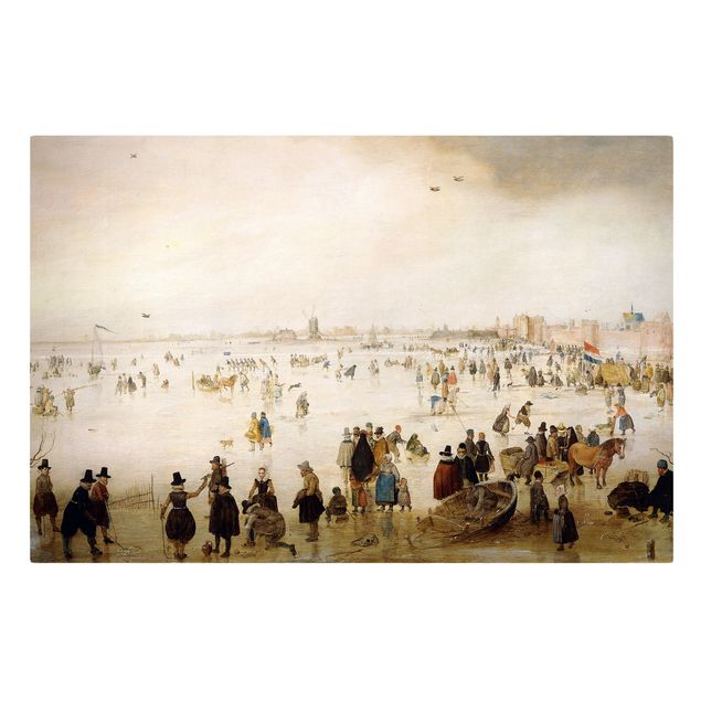 Stampa su tela - Hendrick Avercamp - Skaters and Golf Players on frozen Floodwaters - Orizzontale 3:2