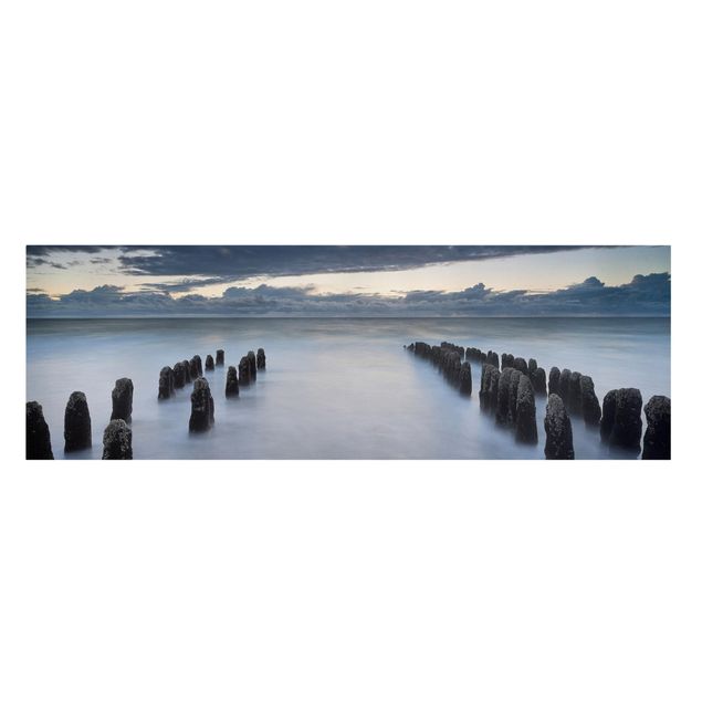 Stampa su tela - Wooden Groynes In The North Sea To Sylt - Panoramico