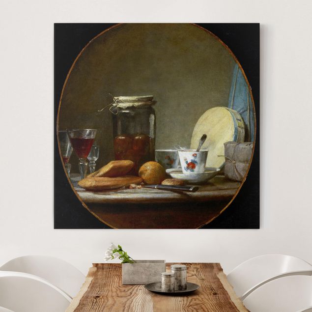 Quadri su tela paesaggio Jean-Baptiste Siméon Chardin - Barattolo di albicocche