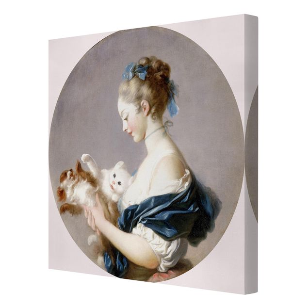 Stampa su tela - Jean Honoré Fragonard - Girl playing with a Dog and a Cat - Quadrato 1:1