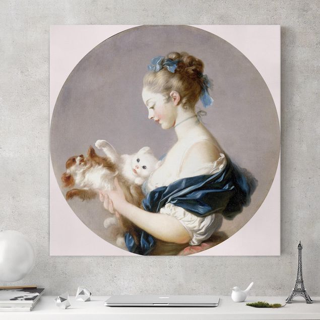 Quadri animali Jean Honoré Fragonard - Ragazza che gioca con un cane e un gatto