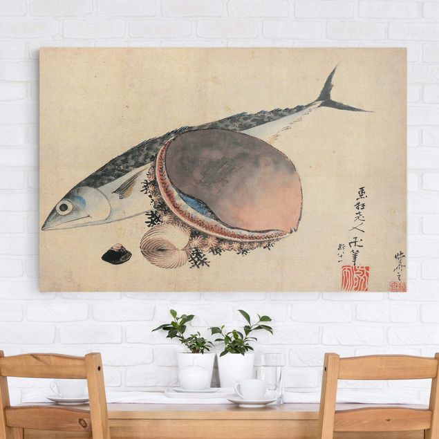 Quadri con pesci Katsushika Hokusai - Sgombri e conchiglie di mare