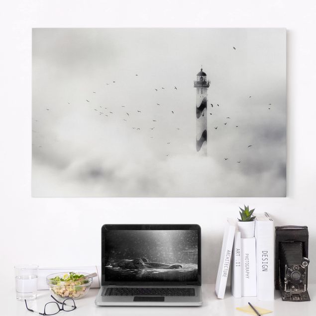 Quadri su tela paesaggio Faro nella nebbia