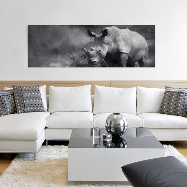 Stampe su tela bianco e nero Rinoceronte solitario