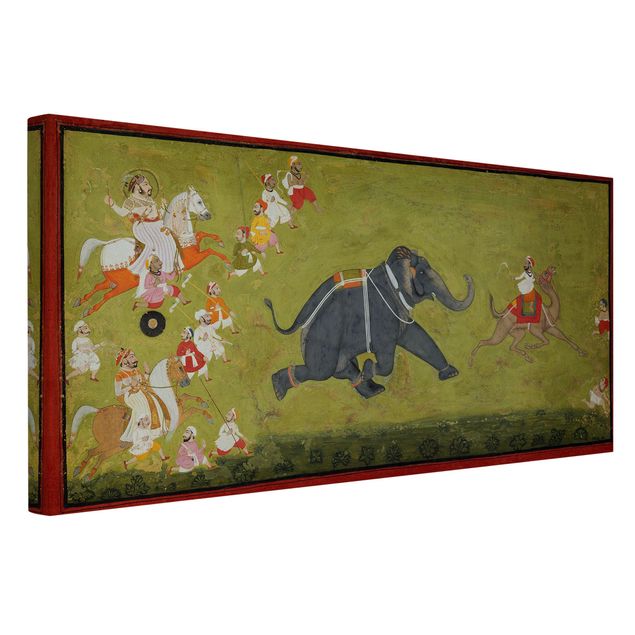 Stampa su tela Il Maharaja Jagat Singh insegue un elefante in fuga