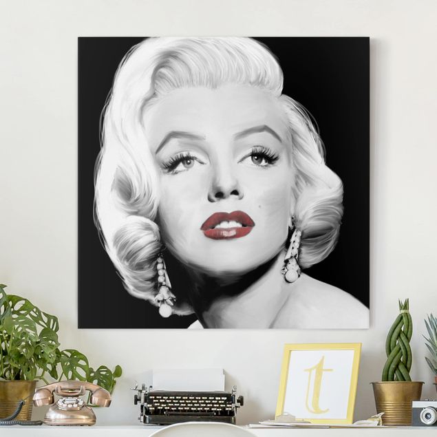 Stampa su tela bianco e nero Marilyn con gli orecchini
