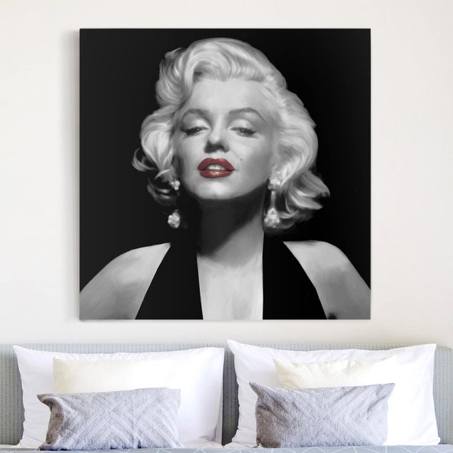 Stampa su tela vintage Marilyn con le labbra rosse