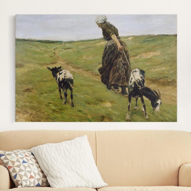 quadri con animali Max Liebermann - Donna con le caprette tra le dune
