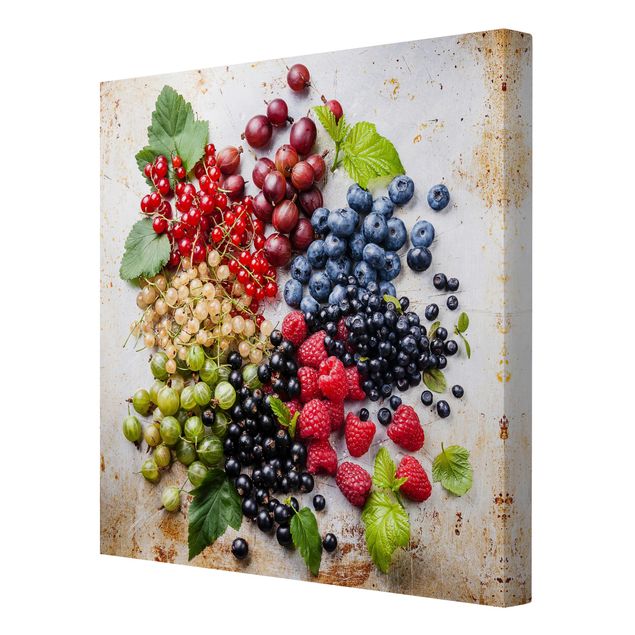 Stampa su tela - Mixture Of Berries On Metal - Quadrato 1:1