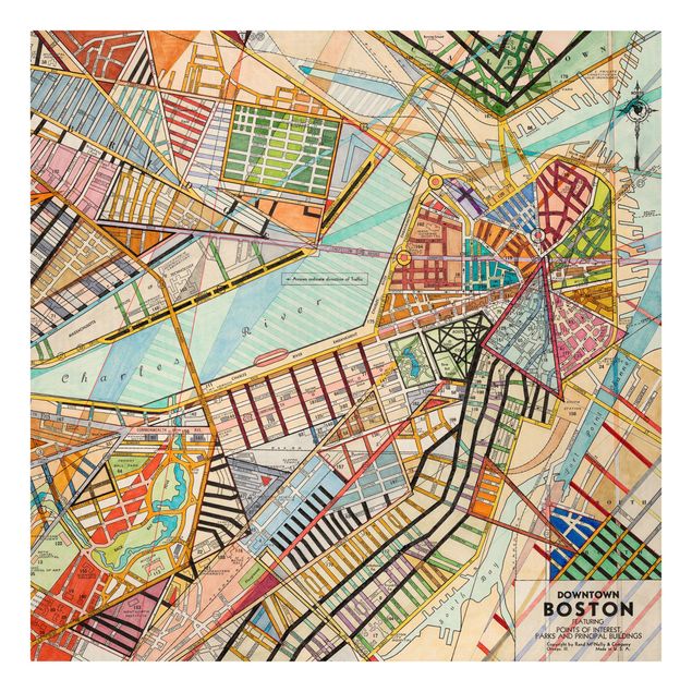 Stampa su tela - Moderna mappa di Boston - Quadrato 1:1