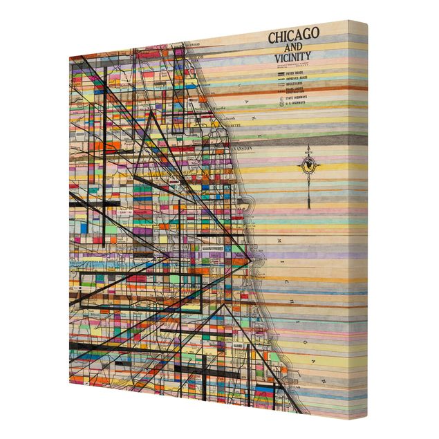 Stampa su tela - Moderna mappa di Chicago - Quadrato 1:1