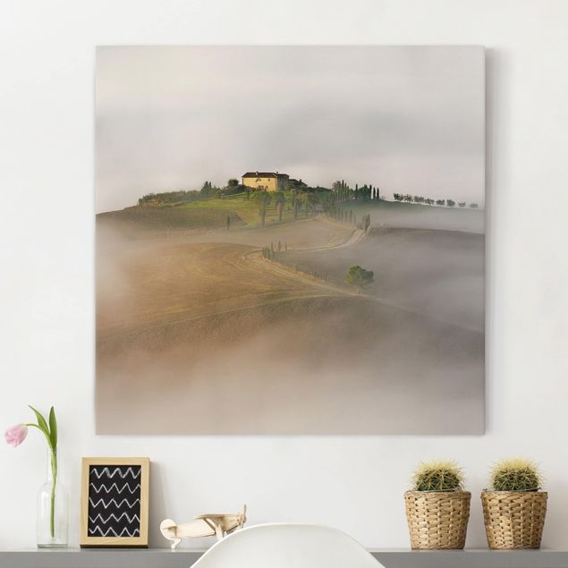 Stampe su tela paesaggio Nebbia mattutina in Toscana