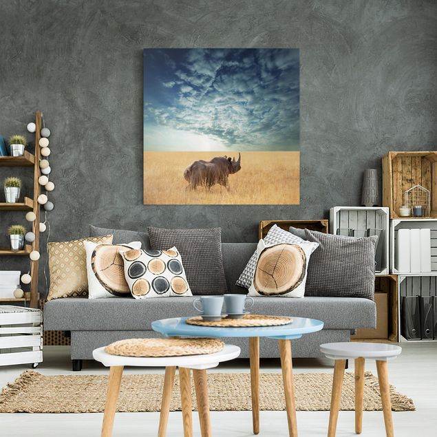 Stampe su tela paesaggio Rinoceronte nella savana