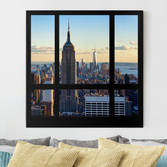 Riproduzioni su tela Finestra di New York vista sull'Empire State Building
