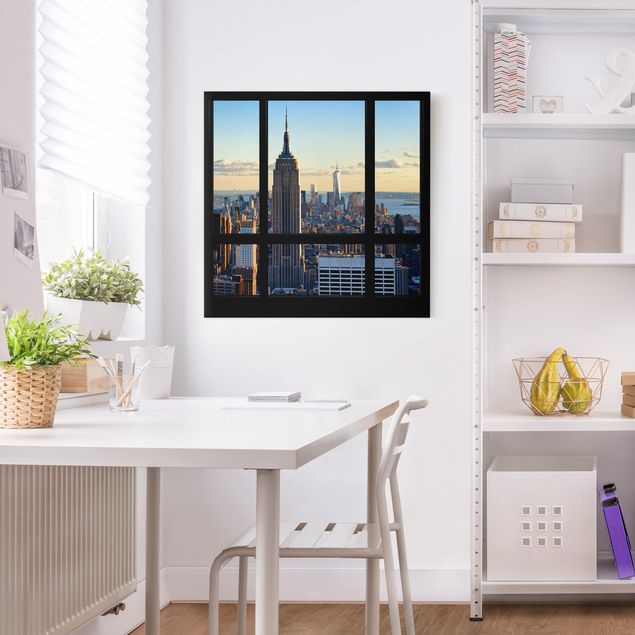 Stampa su tela città Finestra di New York vista sull'Empire State Building