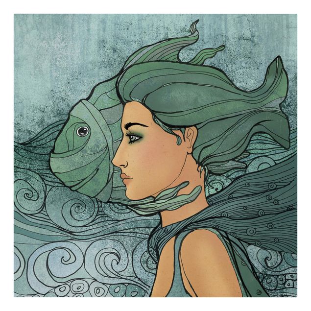 Stampa su tela - No.354 Mermaid Art Nouveau - Quadrato 1:1