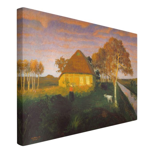 Stampe su tela Otto Modersohn - Casetta nella brughiera al sole della sera