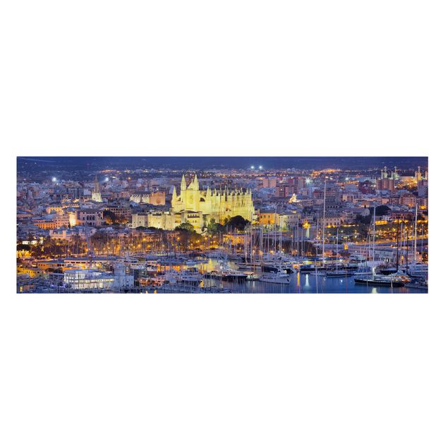 Stampa su tela - Palma De Mallorca City Skyline And Harbor - Panoramico