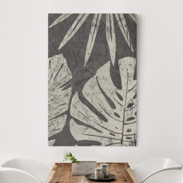 Riproduzioni su tela quadri famosi Sfondo grigio scuro con foglie di palma