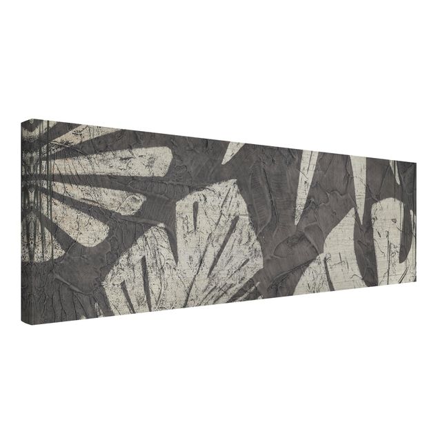 Stampe su tela Sfondo grigio scuro con foglie di palma