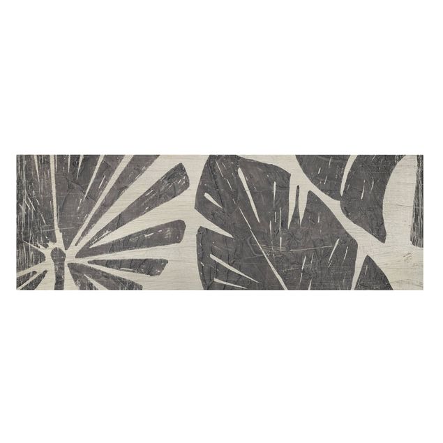 Stampa su tela - Foglie di palma contro un grigio chiaro - Panoramico