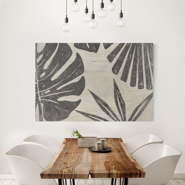 Quadri moderni per soggiorno Foglie di palma grigio chiaro