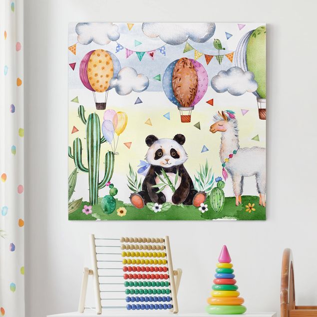 quadri con animali Panda e lama acquerello