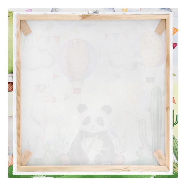 Stampa su tela - Panda And Watercolor Lama - Quadrato 1:1
