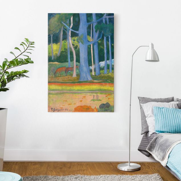 Stampe su tela paesaggio Paul Gauguin - Paesaggio con tronchi d'albero blu