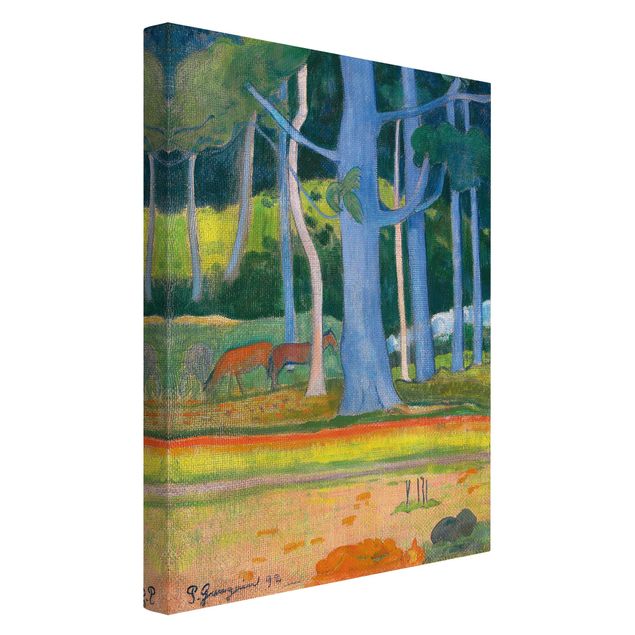 Quadri moderni per soggiorno Paul Gauguin - Paesaggio con tronchi d'albero blu