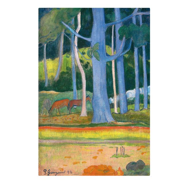 Stampa su tela Paul Gauguin - Paesaggio con tronchi d'albero blu