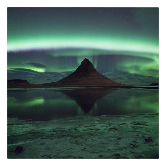 Stampa su tela - Aurora polare in Islanda - Quadrato 1:1