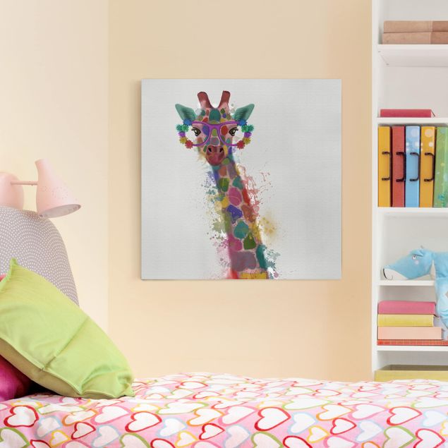 Riproduzioni su tela quadri famosi Giraffa con schizzi arcobaleno