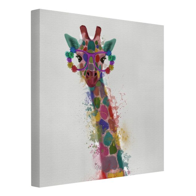 Stampe su tela animali Giraffa con schizzi arcobaleno