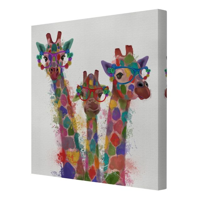 Stampa su tela - Arcobaleno Splash Giraffe Trio - Quadrato 1:1