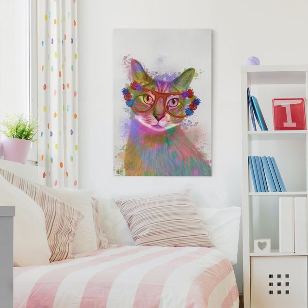 Riproduzione quadri su tela Gatto con schizzi arcobaleno