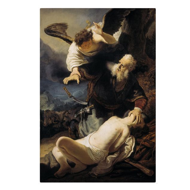 Stampa su tela Rembrandt van Rijn - L'angelo impedisce il sacrificio di Isacco - Verticale 2:3