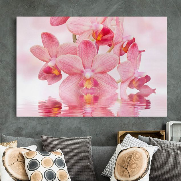 Quadri su tela con orchidee Orchidea rosa chiaro sull'acqua