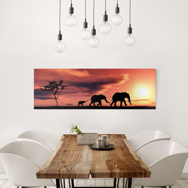 Stampe su tela paesaggio Famiglia di elefanti della Savana