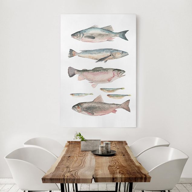 Riproduzione quadri su tela Sette pesci in acquerello I