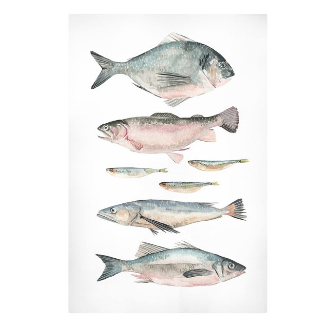 Stampa su tela - Sette pesce in acqua di colore II - Verticale 2:3