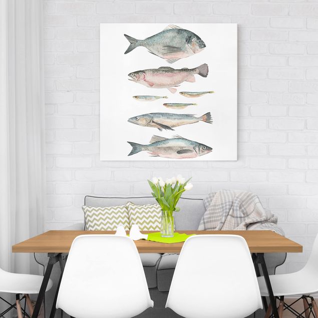 Riproduzioni su tela quadri famosi Sette pesci in acquerello II