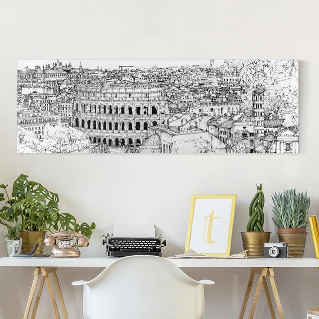Stampa su tela bianco e nero Studio della città - Roma