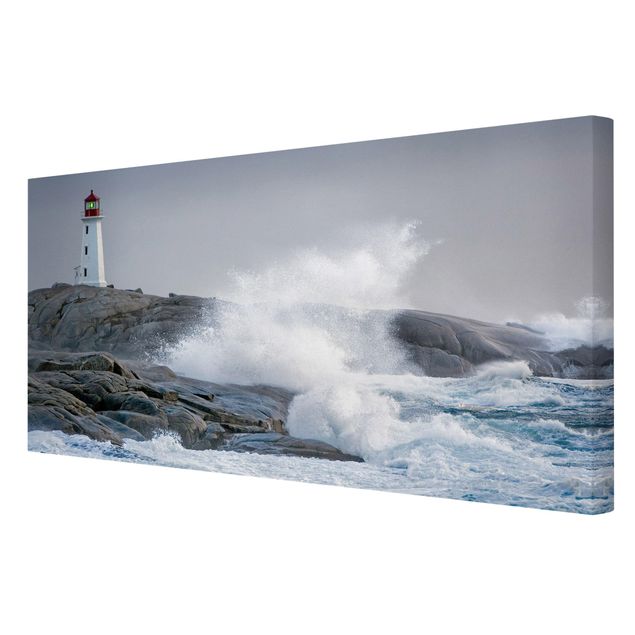 Stampa su tela - Storm Waves At The Lighthouse - Orizzontale 2:1