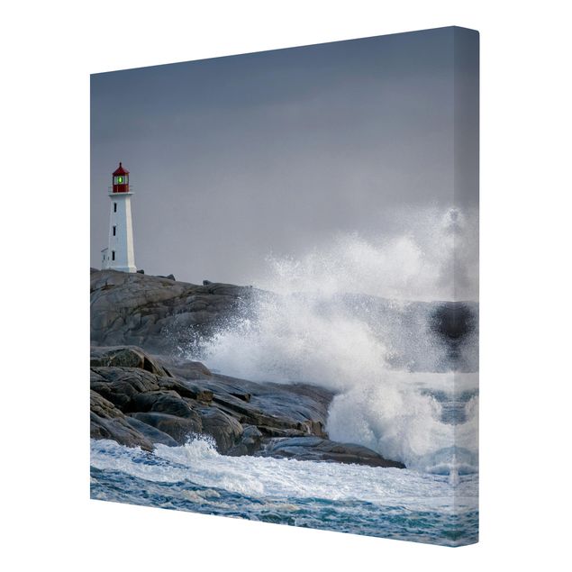Stampa su tela - Storm Waves At The Lighthouse - Quadrato 1:1