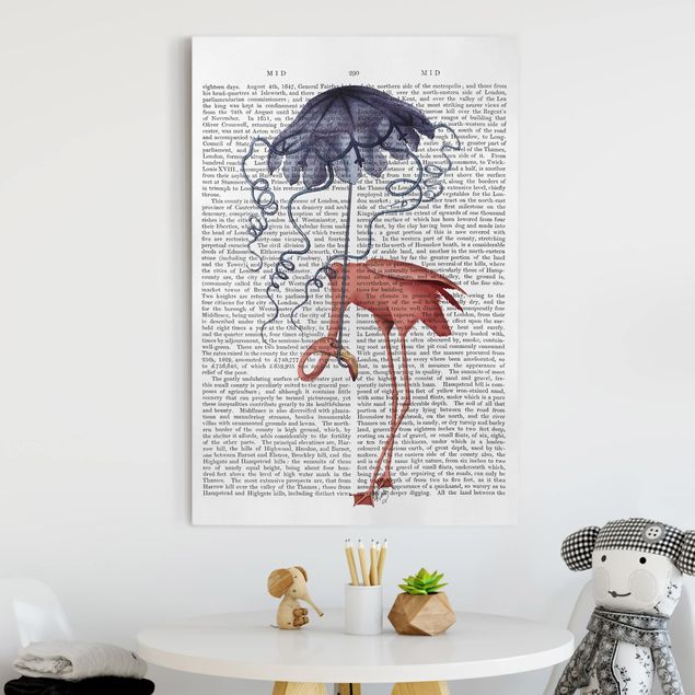 stampe animali Lettura con animali - Fenicottero con ombrello