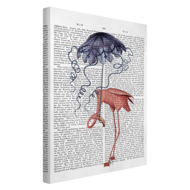 Riproduzioni su tela quadri famosi Lettura con animali - Fenicottero con ombrello