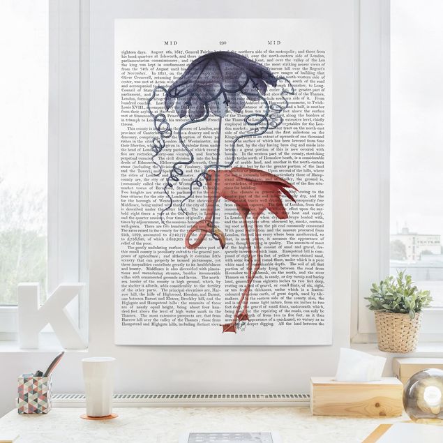Quadri con uccelli Lettura con animali - Fenicottero con ombrello